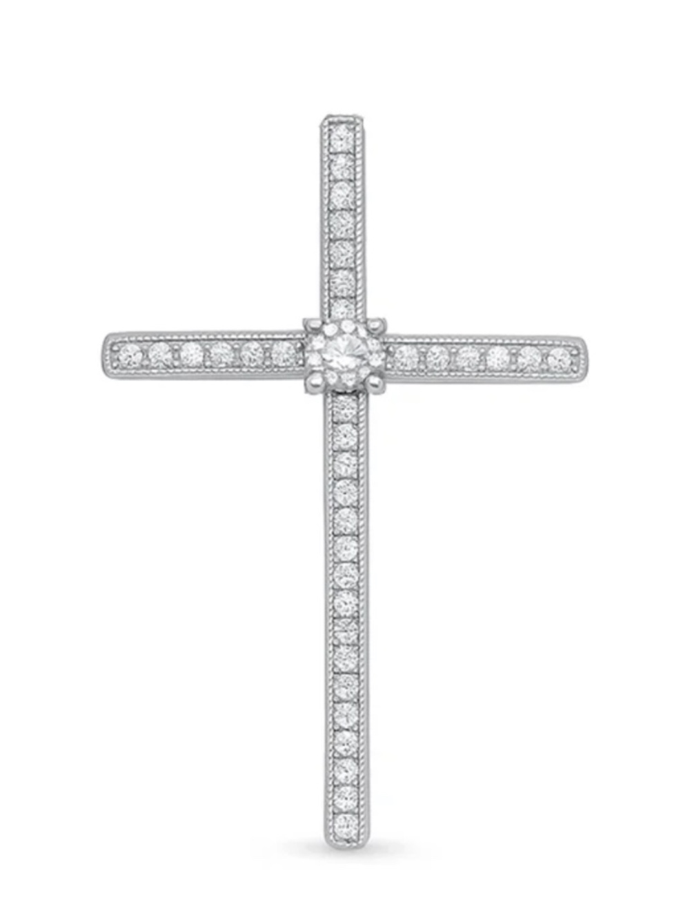 Sterling Silver CZ Cross Pendant Rhodium Plated 25mm